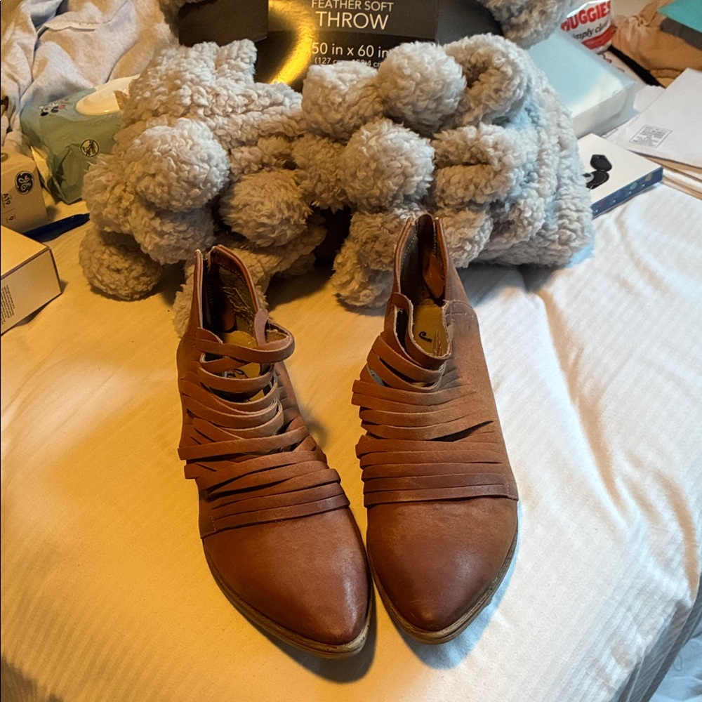 Free People Brown Cutout Strappy Ankle Booties